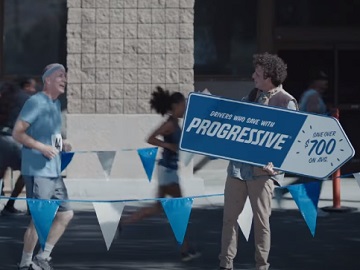 Progressive Sign Spinner & Dad Running Marathon Commercial